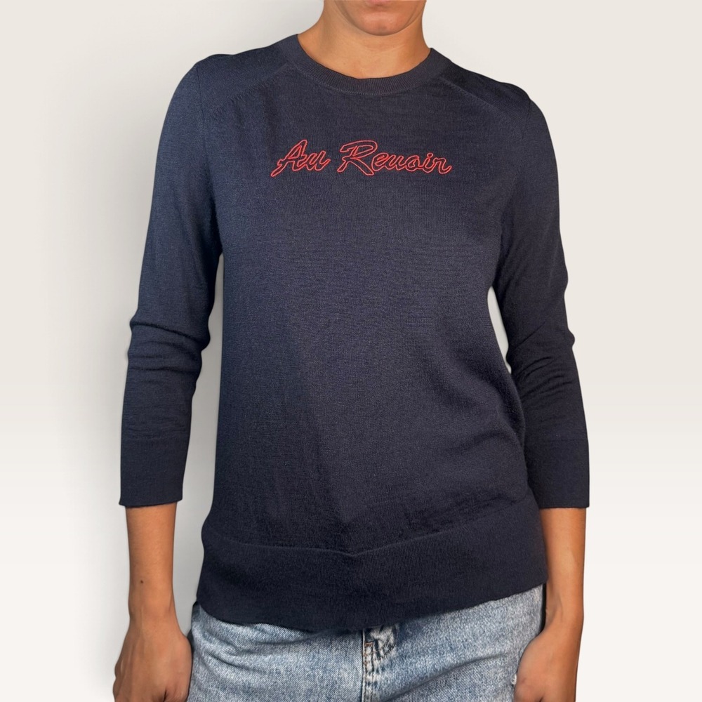 Banana Republic Au Revoir Extra Fine Merino Wool Sweater Navy Medium Paris EUC